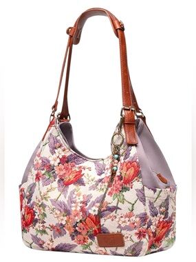 Floral Canvas Hobo Bag with Lavender Accents NWT